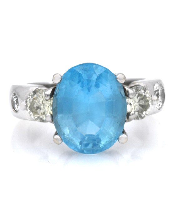 Oval Blue Topaz and Diamond Ring in White Gold